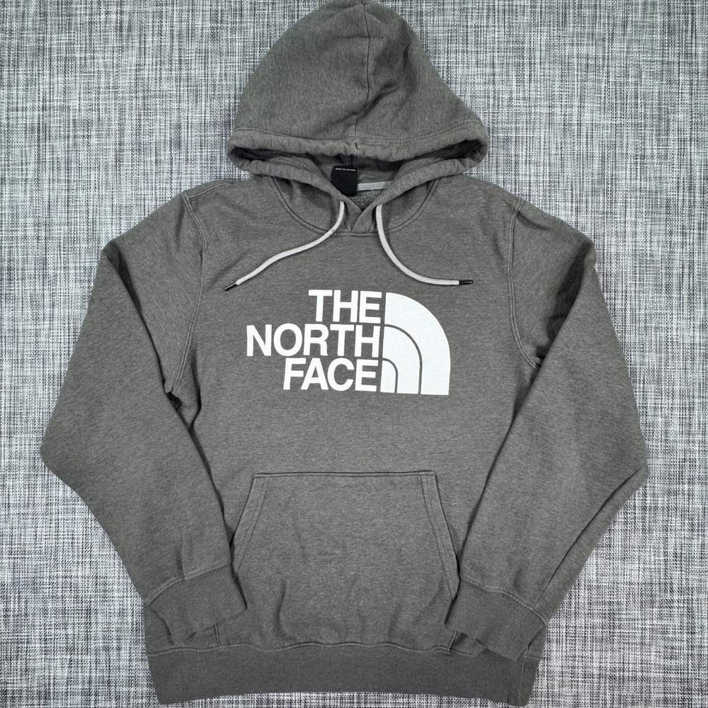 The North Face Mens Large Half Dome Hoodie Gray Cotton Blend Fleece Pullover